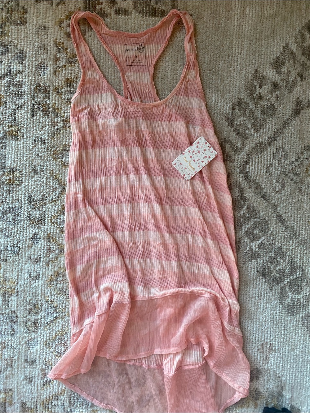 Free People Pink Striped Ribbed Racerback Tank